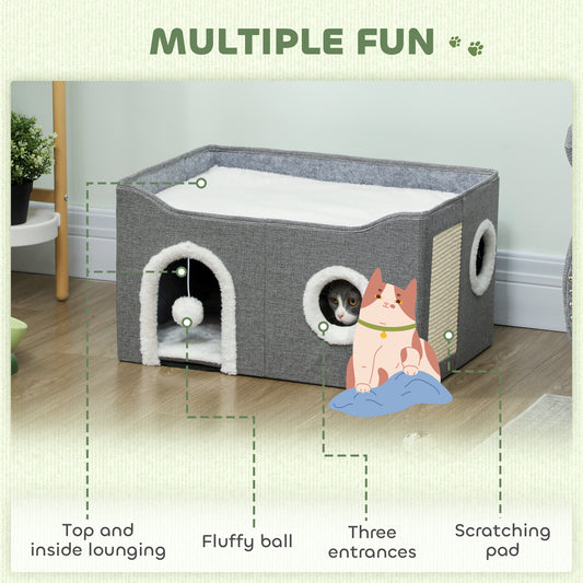 Cat House With Fluffy Ball And Scratch Pad