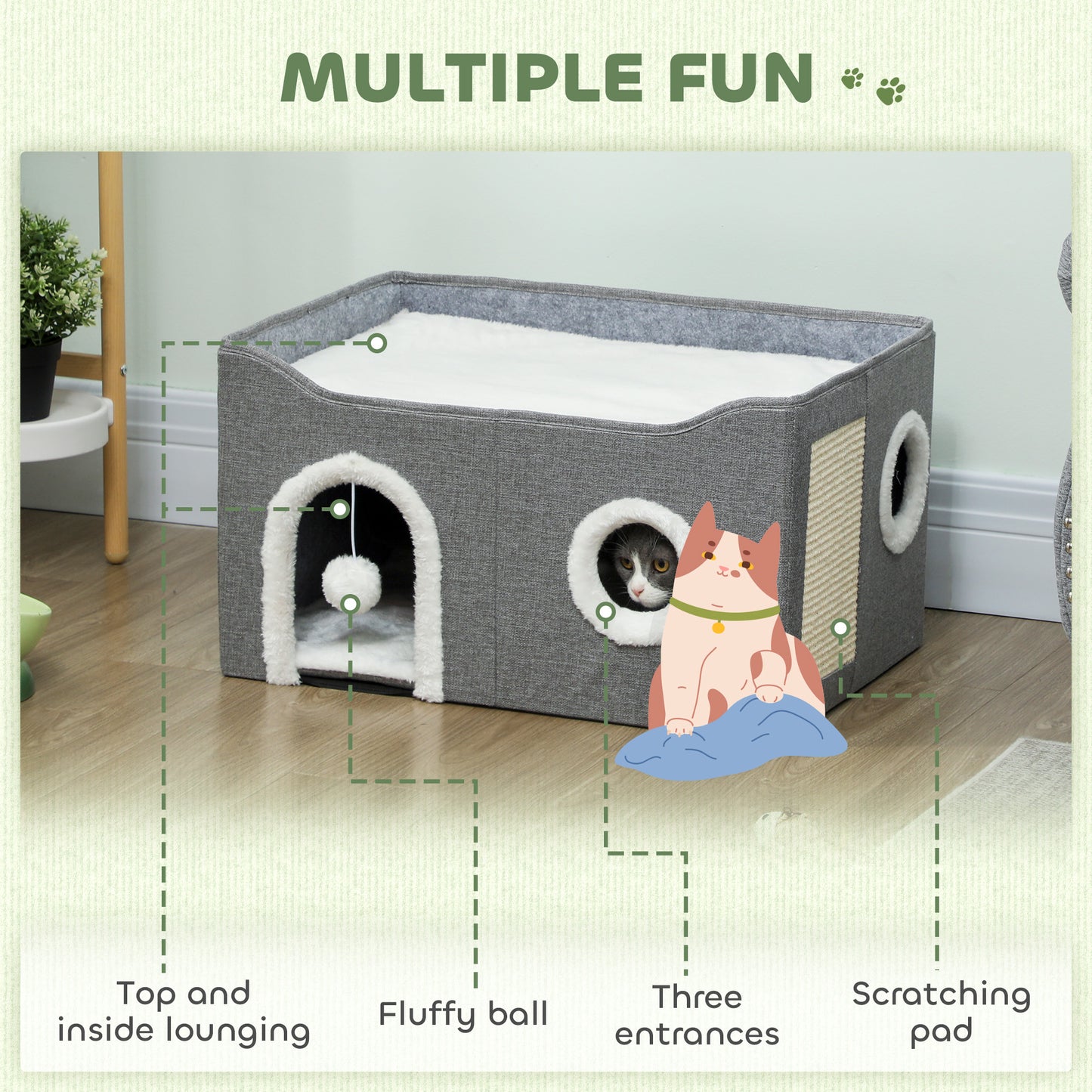Cat House With Fluffy Ball And Scratch Pad